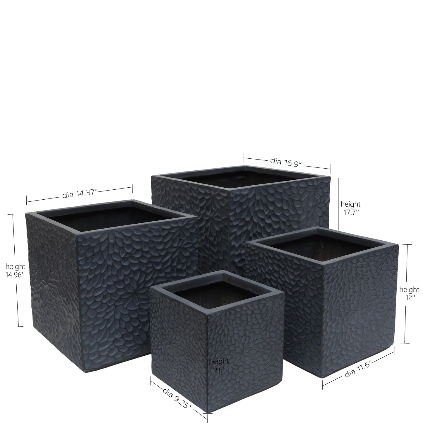 Set of 4 Modern Square Planters - Large Indoor/Outdoor Pot