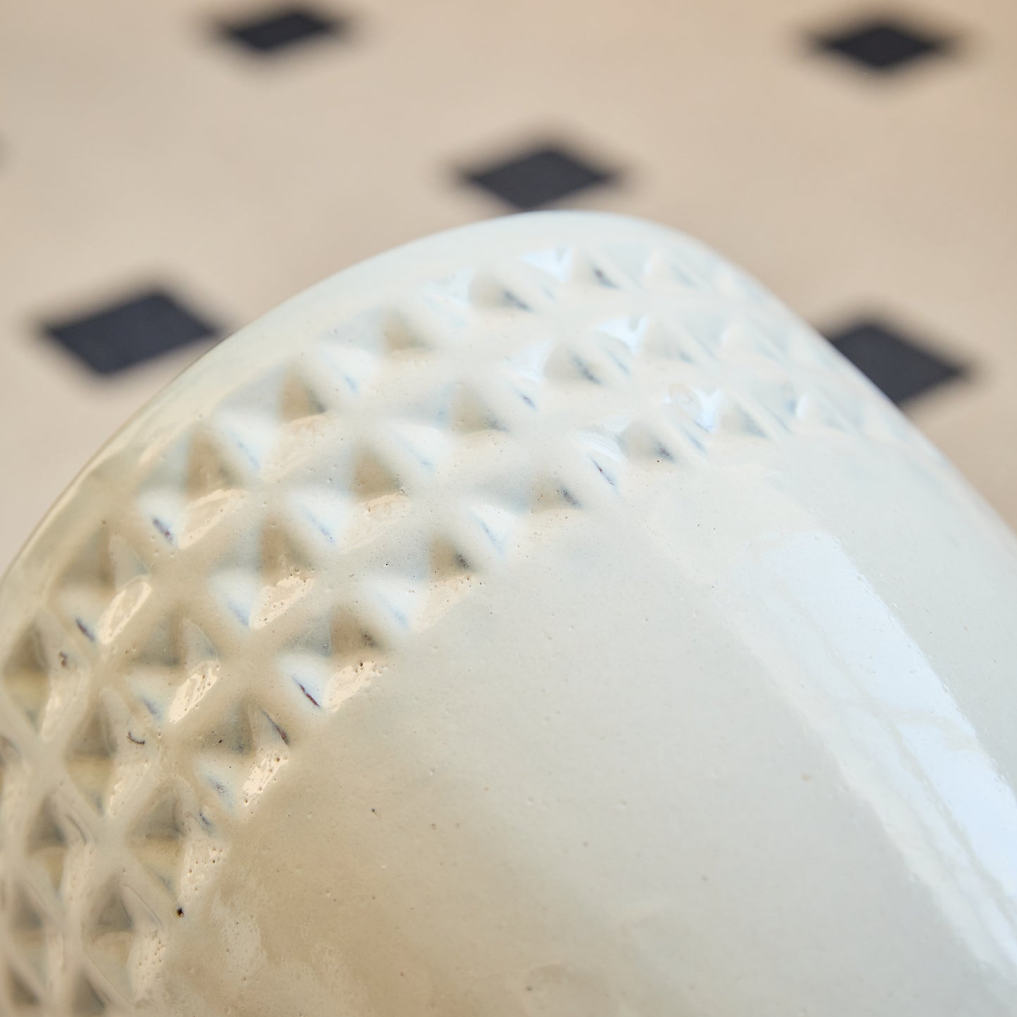 Handmade Ceramic Plant Pot Set of 3 — Cream White Waffle Relief