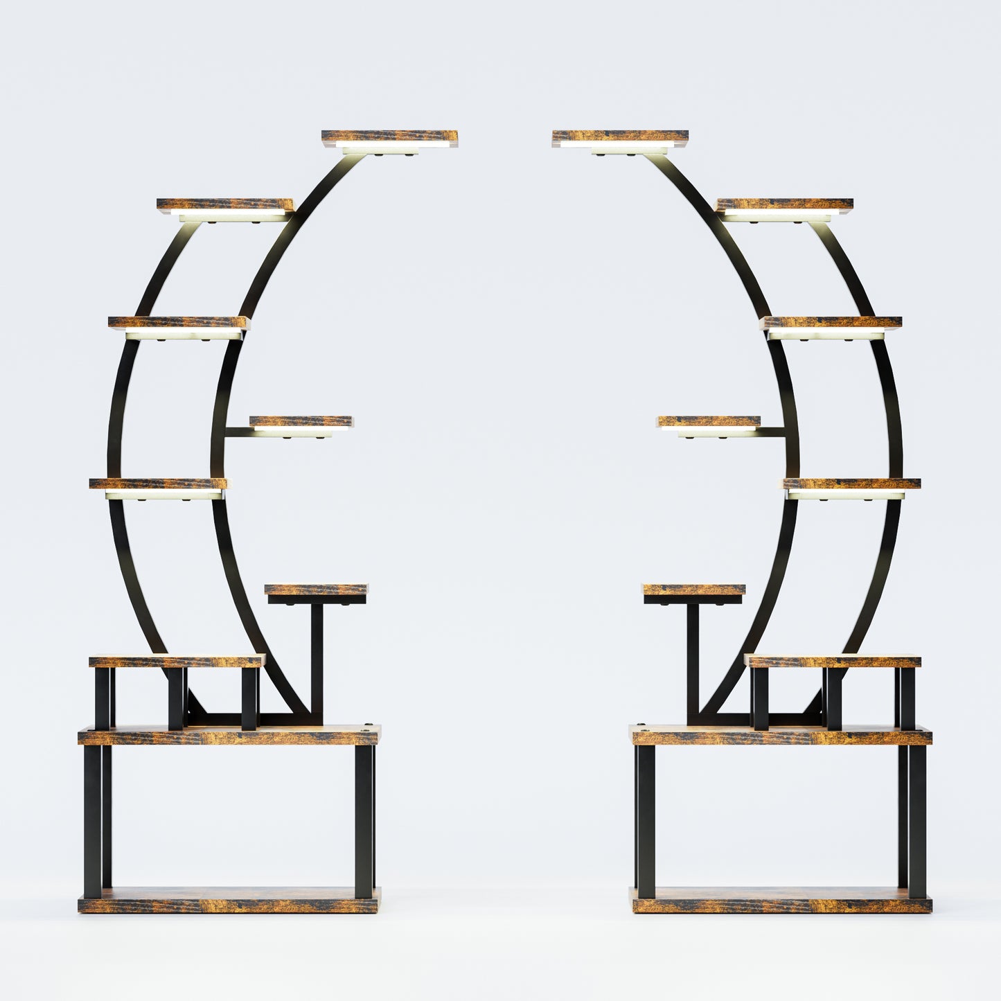 2-Piece Half-Moon Plant Stand with Grow Lights - 9-Tier Curved Indoor Plant Shelf