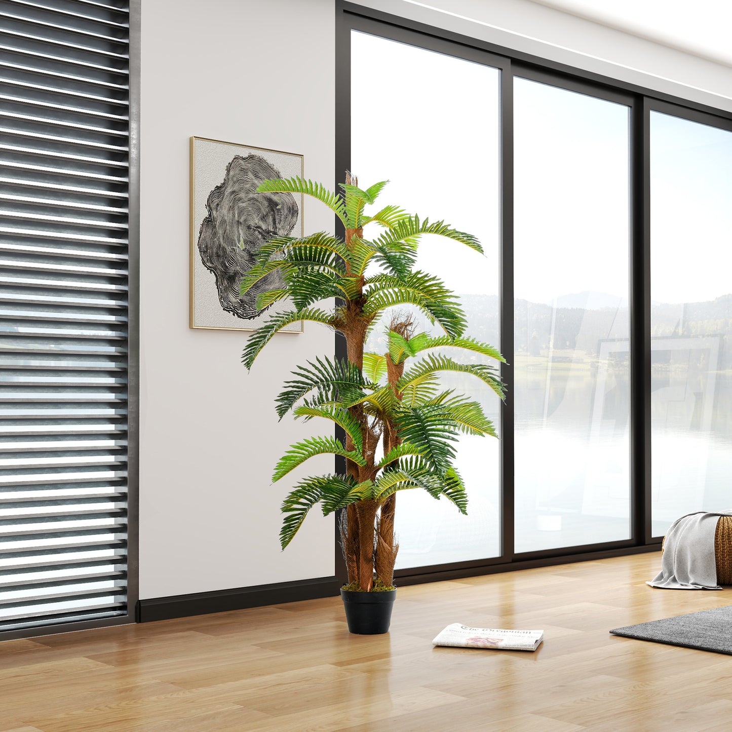 Artificial Tropical Fern Tree – 150cm Faux Indoor Floor Plant with 36 Leaves & Cement Pot