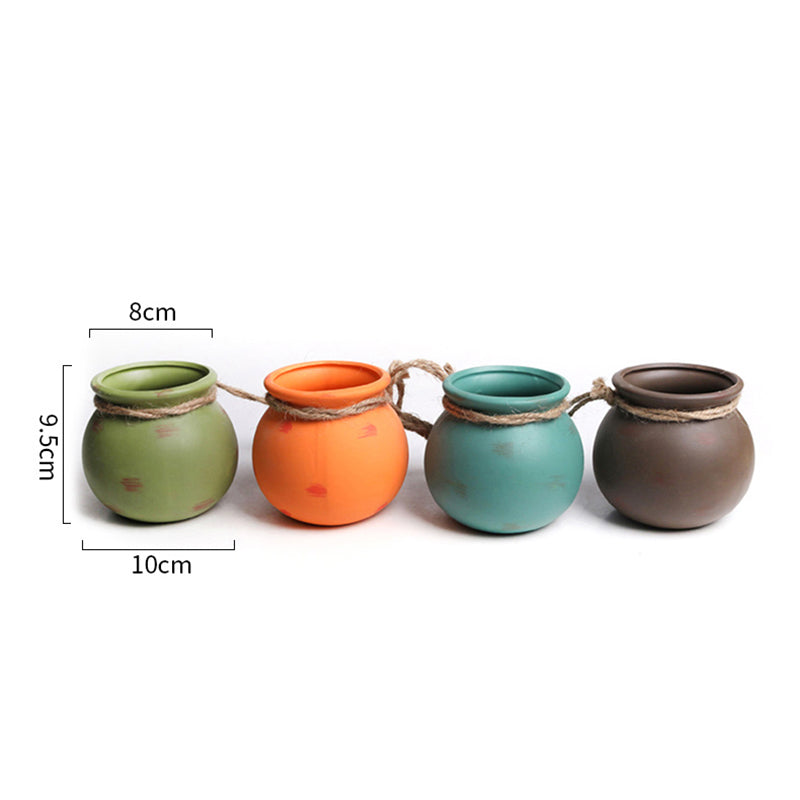 Boho Ceramic Hanging Flower Pots with Hemp Rope – Set of 4/6