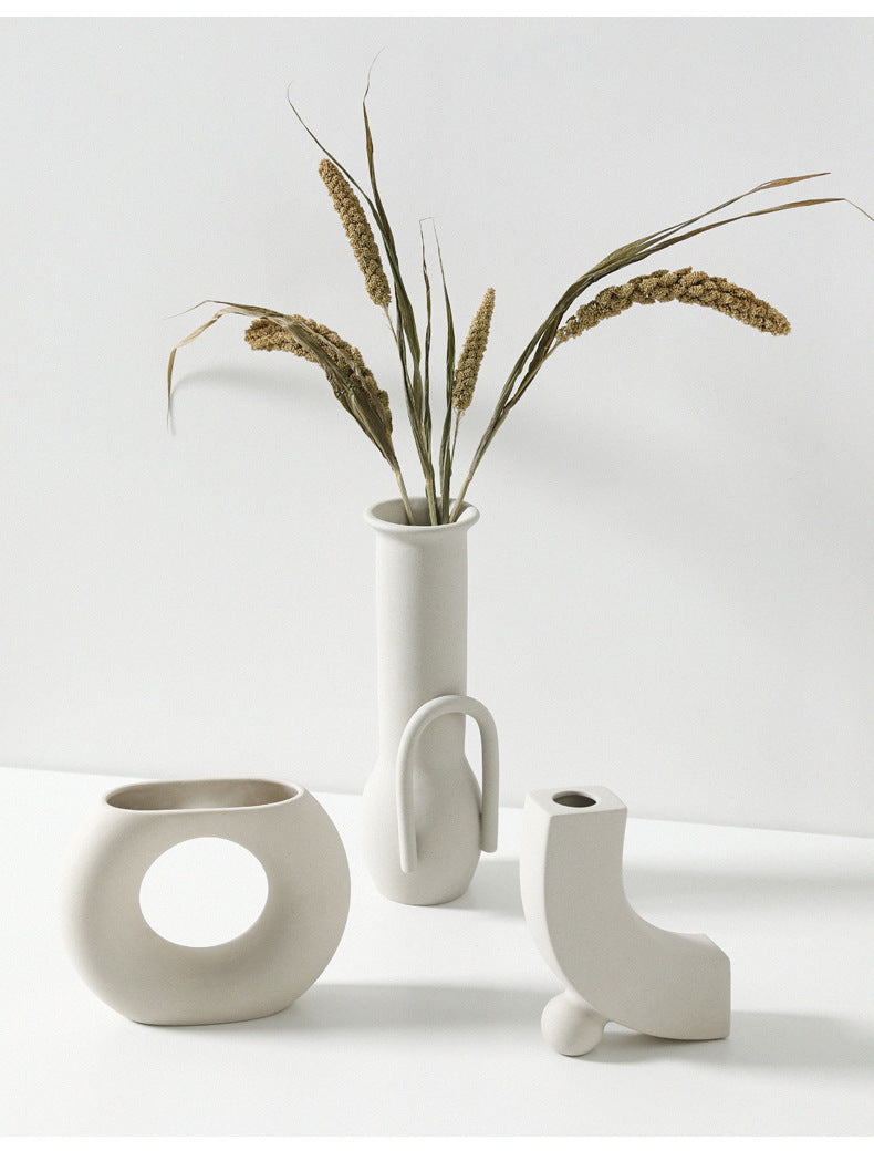 Nordic Minimalist Ceramic Vase Set – Modern Abstract Home Decor