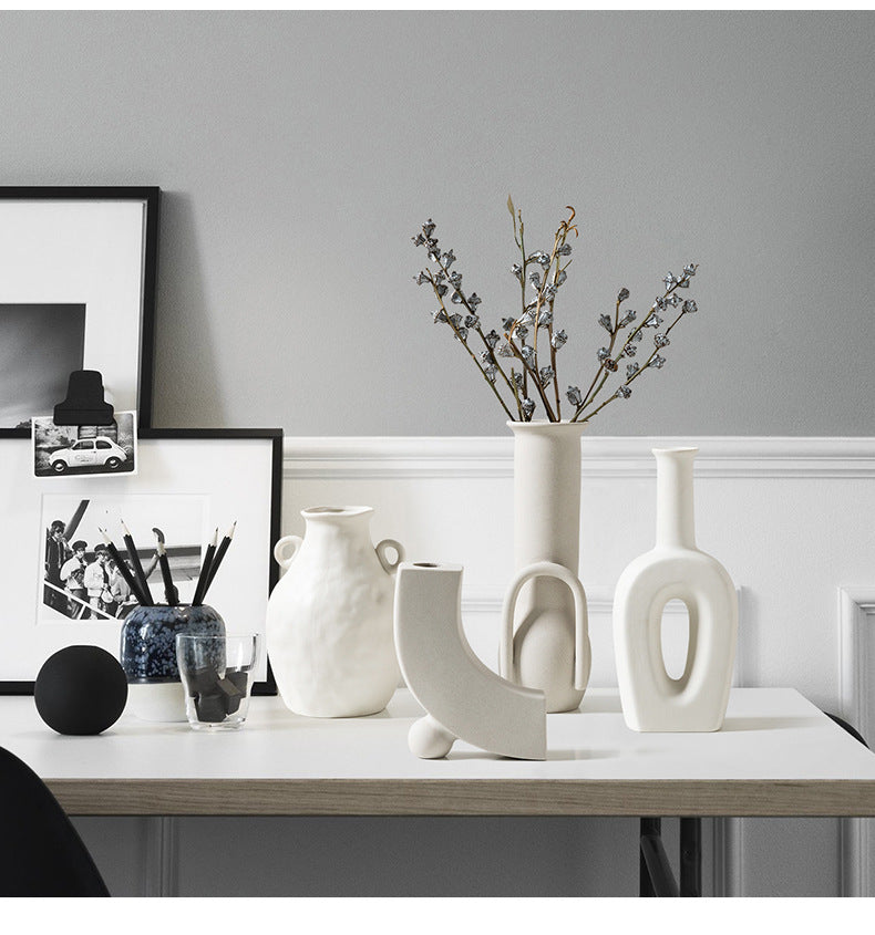 Nordic Minimalist Ceramic Vase Set – Modern Abstract Home Decor
