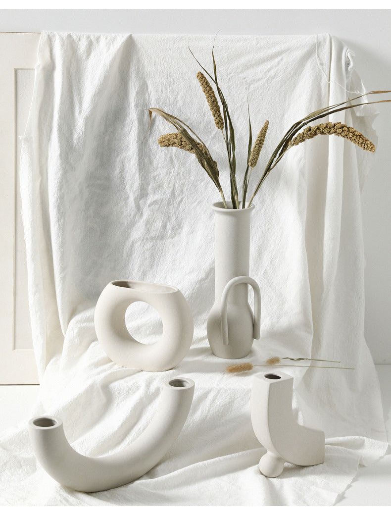 Nordic Minimalist Ceramic Vase Set – Modern Abstract Home Decor