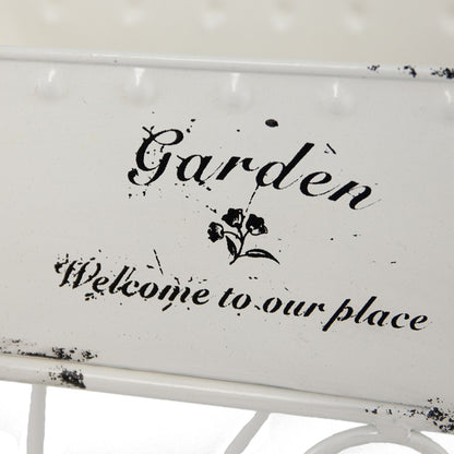 11.5-Inch Decorative Distressed White Metal Wheelbarrow Planter – Vintage Iron Tabletop Centerpiece Display