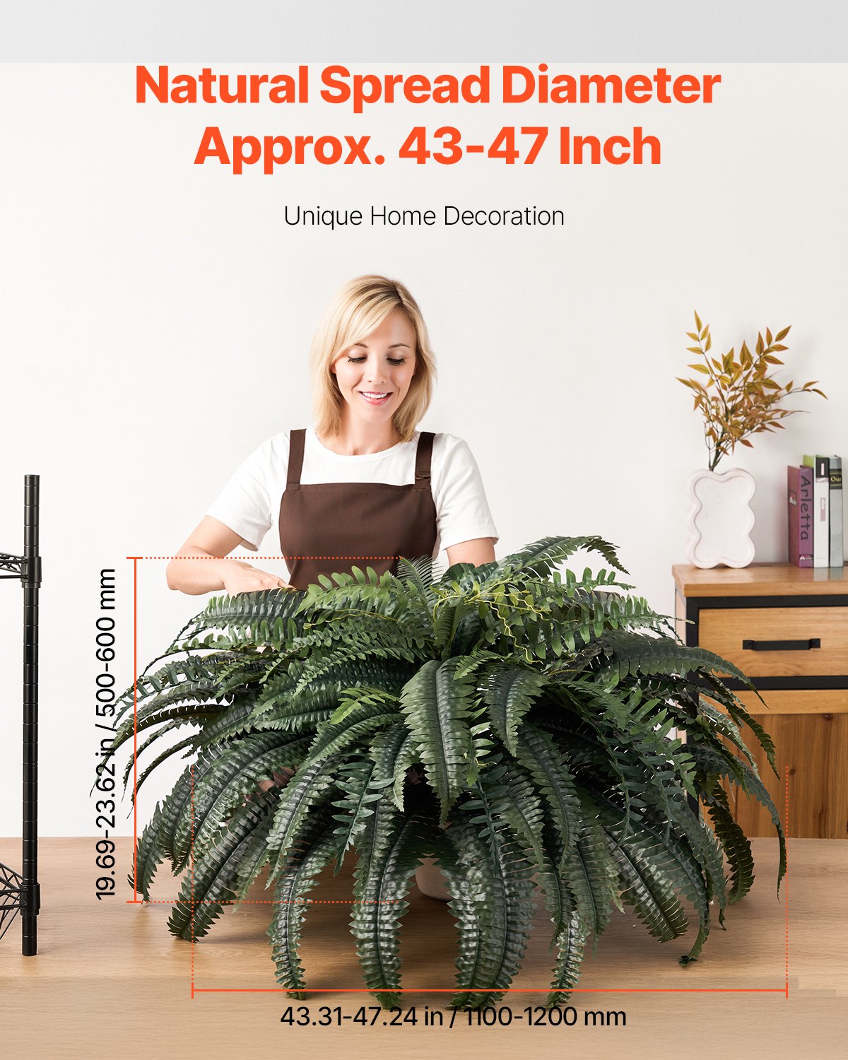 47-Inch Large Artificial Boston Fern Plant – Extra Dense Faux Fern Bush with 88 Lush Branches for Indoor Outdoor Home Decor