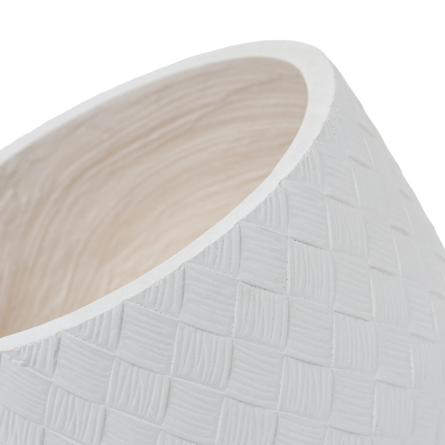 White Round Magnesium Oxide Planter Set – Pack of 3 with Woven Texture & Drainage