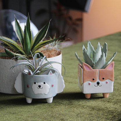 Cartoon Dog Ceramic Succulent Planter | Cute Character Flower Pot