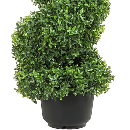 3ft Artificial Boxwood Spiral Topiary Trees (2-Piece Set) – 5-Layer Faux Boxwood Tower Spiral Plant with Weighted Base & 10 Replacement Leaves