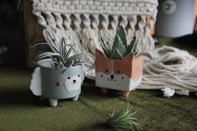 Cartoon Dog Ceramic Succulent Planter | Cute Character Flower Pot