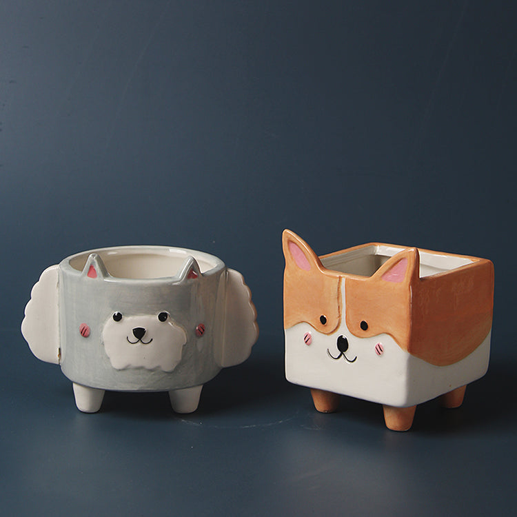 Cartoon Dog Ceramic Succulent Planter | Cute Character Flower Pot