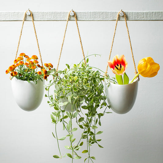 Wall-mounted Flower Pot Half Wall Ceramic Green Plant Free Perforation Balcony
