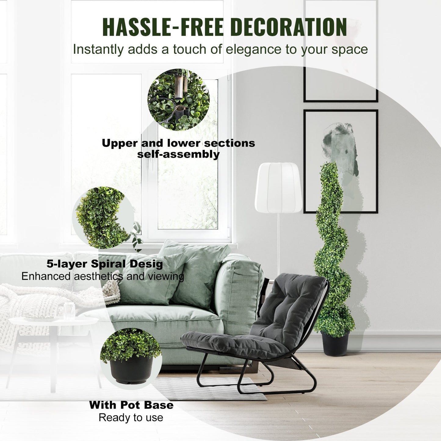 4ft Artificial Boxwood Spiral Topiary Trees (2-Piece Set) – 4-Layer Spiral Faux Boxwood Tower with Weighted 8" Pot & 10 Replacement Leaves
