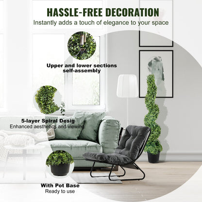 4ft Artificial Boxwood Spiral Topiary Trees (2-Piece Set) – 4-Layer Spiral Faux Boxwood Tower with Weighted 8" Pot & 10 Replacement Leaves