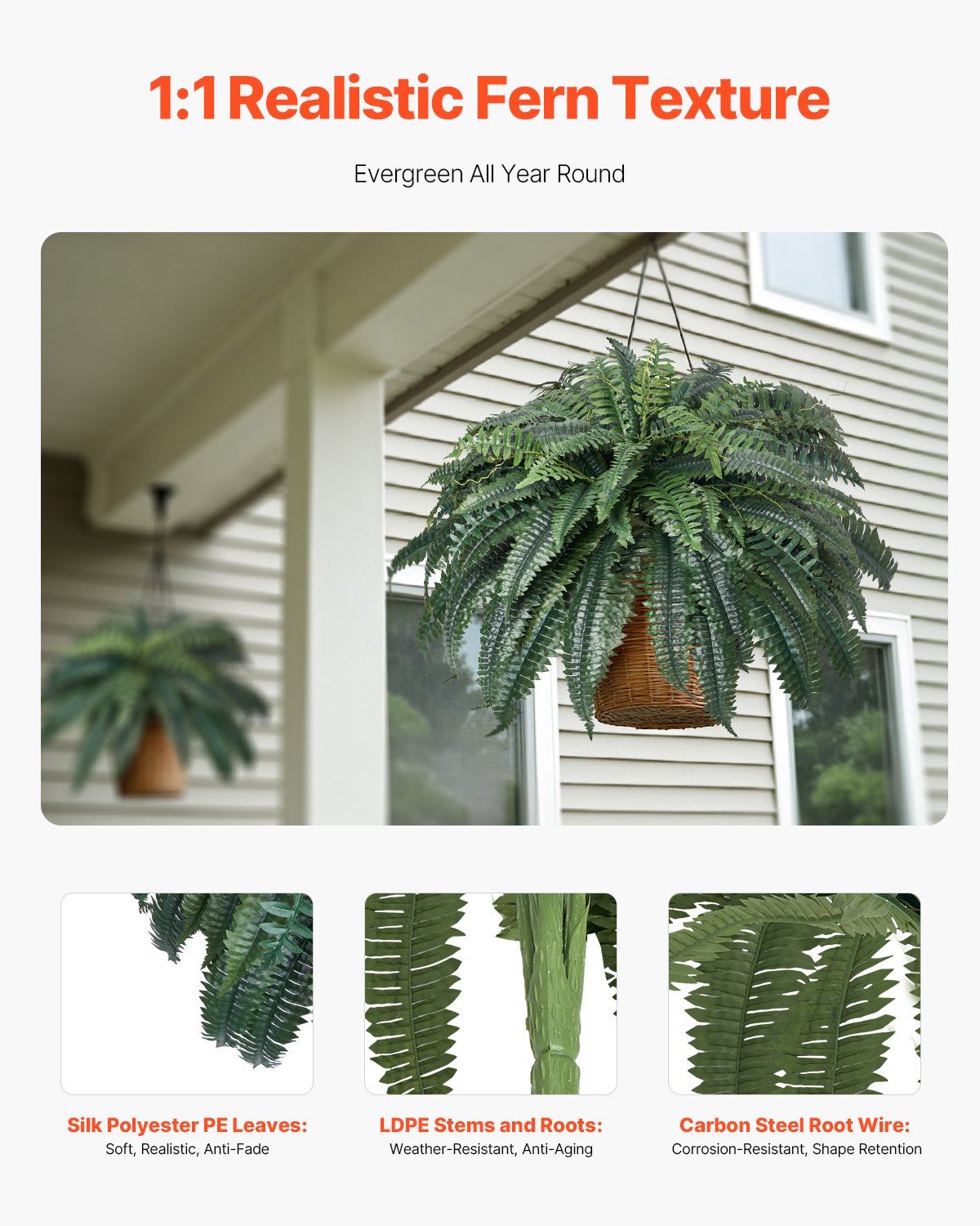 47-Inch Large Artificial Boston Fern Plant – Extra Dense Faux Fern Bush with 88 Lush Branches for Indoor Outdoor Home Decor