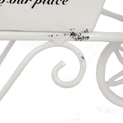 11.5-Inch Decorative Distressed White Metal Wheelbarrow Planter – Vintage Iron Tabletop Centerpiece Display