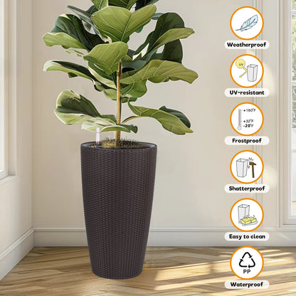 Set of 2 Faux Rattan Tall Planters with Auto Watering & Water Level Monitor – 22", Brown
