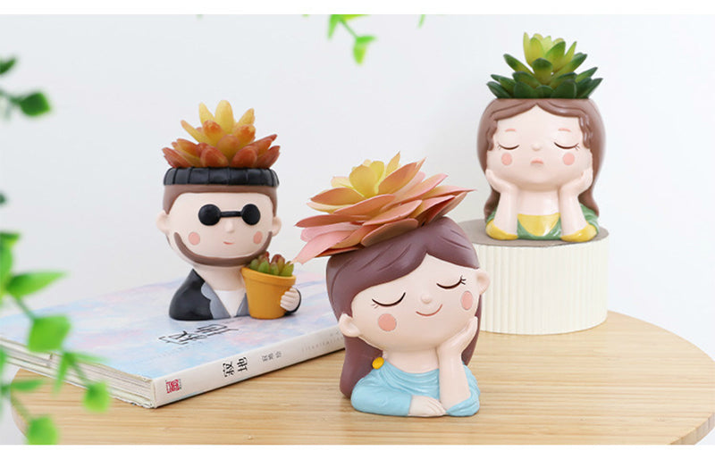 Hand-Painted Miniature Resin Succulent Pots – Durable Desktop Flower Pot Set for Indoor Gardening Plants