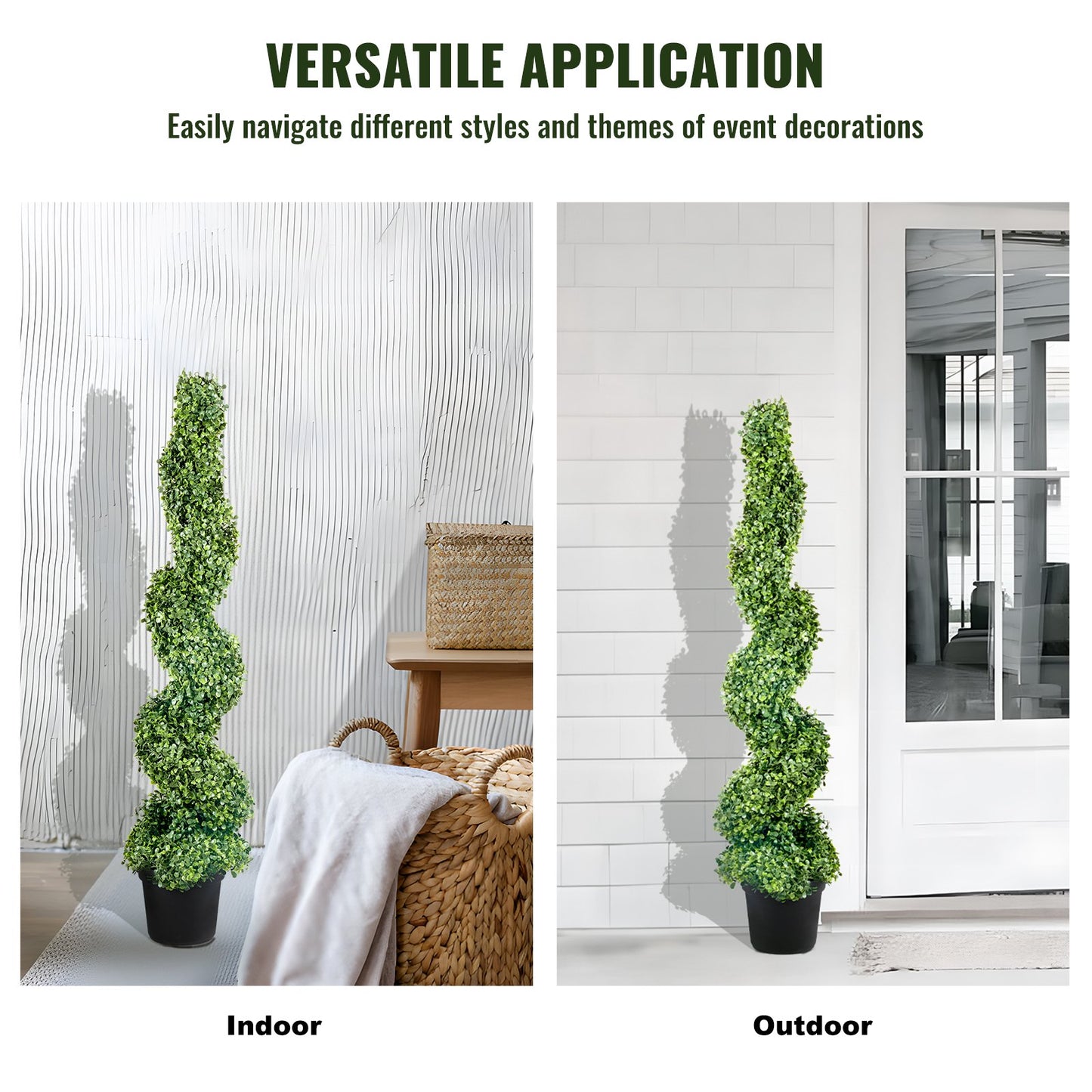 4ft Artificial Boxwood Spiral Topiary Trees (2-Piece Set) – 4-Layer Spiral Faux Boxwood Tower with Weighted 8" Pot & 10 Replacement Leaves