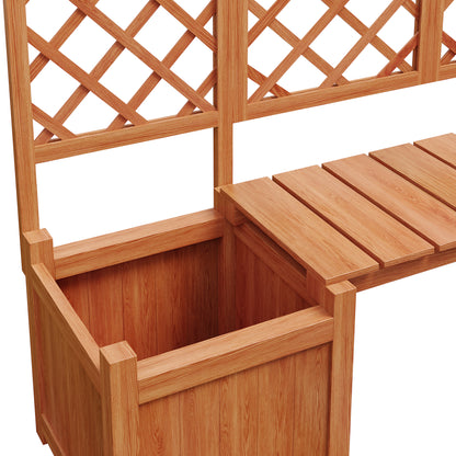 Solid Fir Wood Planter with Trellis & Bench Seat