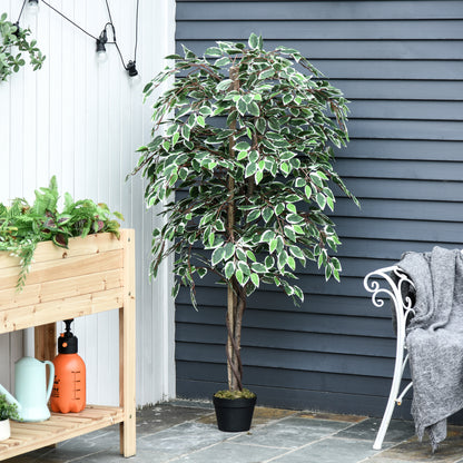Artificial Ficus Tree – 160cm Faux Indoor Plant with Cement Pot (1,008 Leaves)