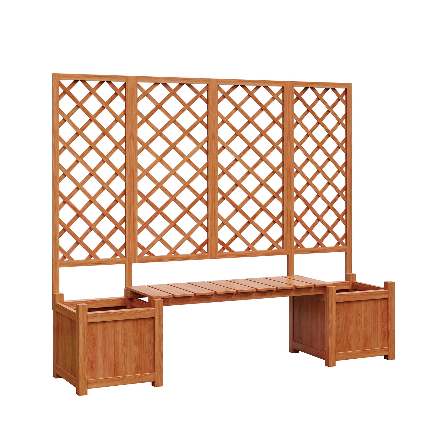 Solid Fir Wood Planter with Trellis & Bench Seat