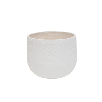 White Round Magnesium Oxide Planter Set – Pack of 3 with Woven Texture & Drainage