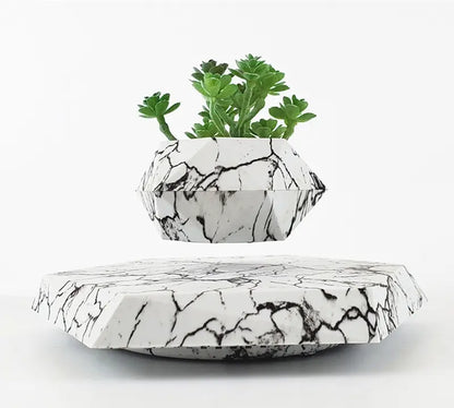 Magnetic Levitating Plant Pot – 360° Floating Bonsai Planter with Marble Finish