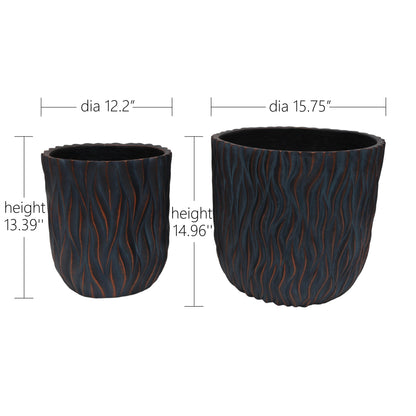 Set of 2 Large Round Concrete-Look Planters - Lightweight MgO Outdoor Flower Pots