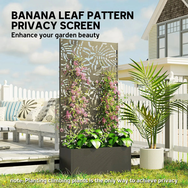 Metal Planter Box with Decorative Trellis - Freestanding Outdoor Privacy Screen
