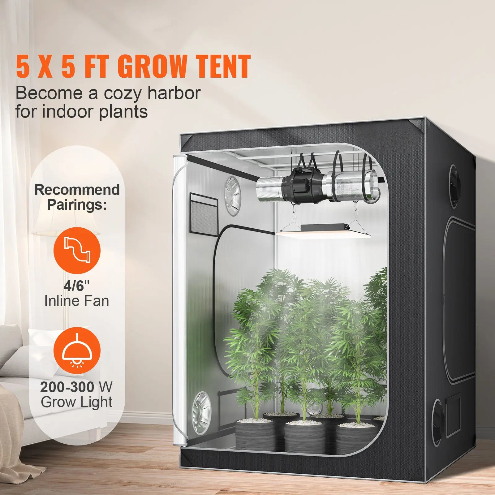 5x5 ft indoor grow tent with 200-300W grow light and 4/6 inch inline fan setup – SoilMate Collective