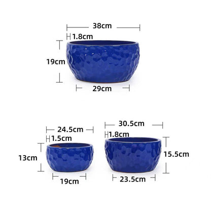 Handmade Ceramic Plant Pot Set of 3 — Antique Blue Hammer Pattern