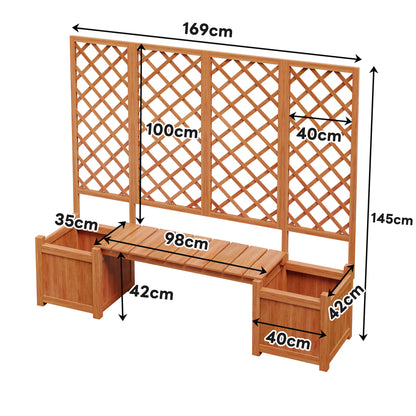 Solid Fir Wood Planter with Trellis & Bench Seat