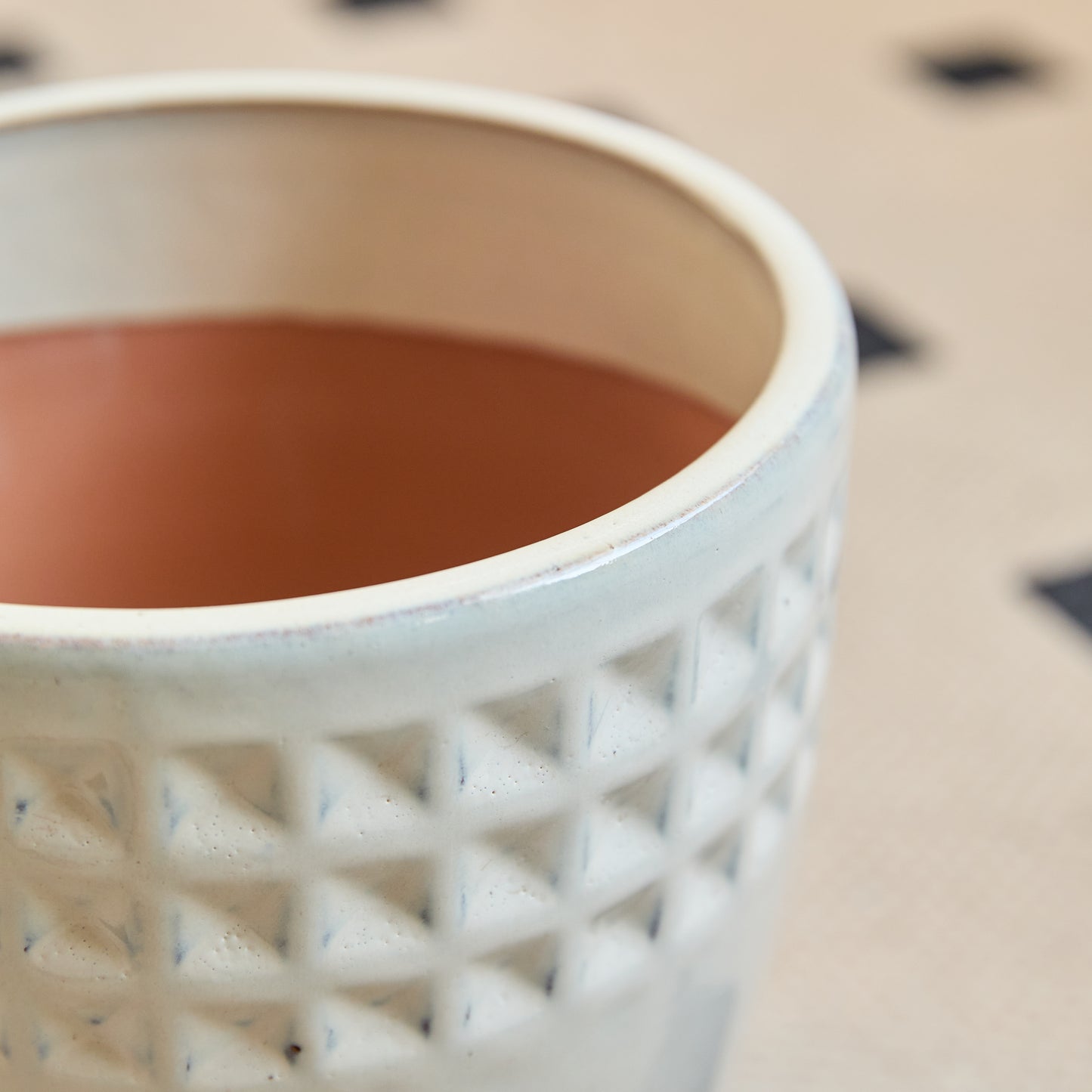 Handmade Ceramic Plant Pot Set of 3 — Cream White Waffle Relief