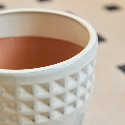 Handmade Ceramic Plant Pot Set of 3 — Cream White Waffle Relief