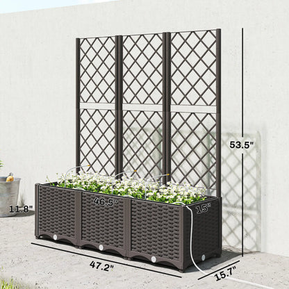 3-Section Rattan Raised Garden Bed with Diamond Lattice Trellis Privacy Screen