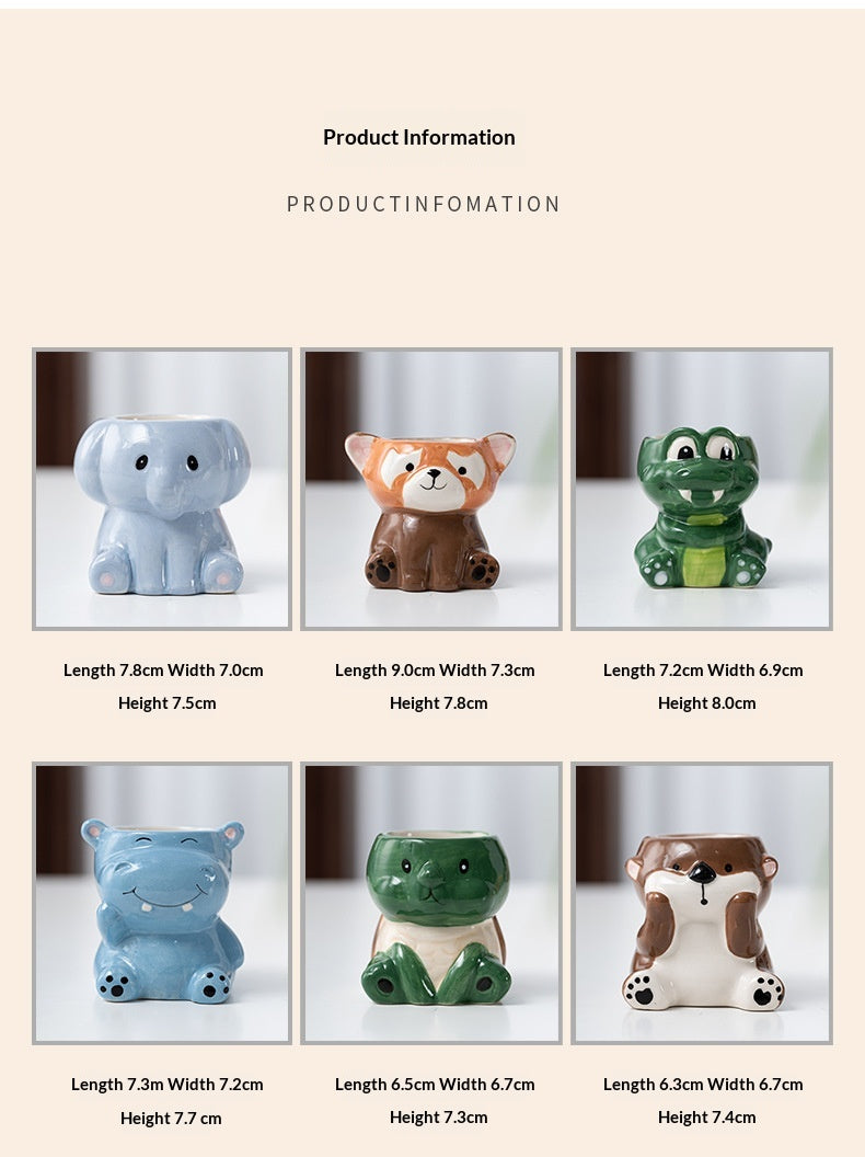 Cartoon Animal Ceramic Succulent Planter | Creative Home Gardening Flower Pot