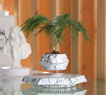 Magnetic Levitating Plant Pot – 360° Floating Bonsai Planter with Marble Finish