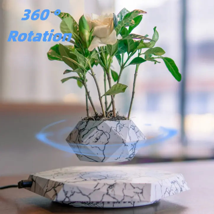 Magnetic Levitating Plant Pot – 360° Floating Bonsai Planter with Marble Finish