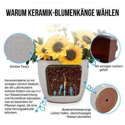 Handmade Ceramic Plant Pot Set of 3 — Cream White Waffle Relief