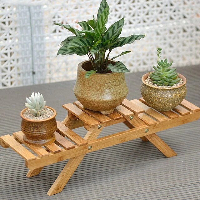 Natural bamboo 3-tier desktop plant stand with succulent and tropical pots indoor tabletop display – SoilMate Collective