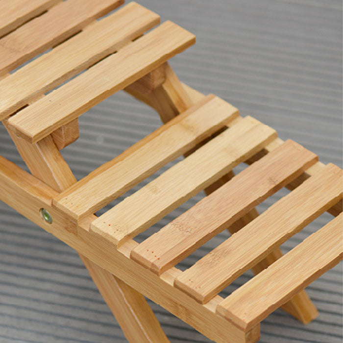 Natural bamboo slatted plant stand close-up showing solid bamboo construction and joint detail – SoilMate Collective