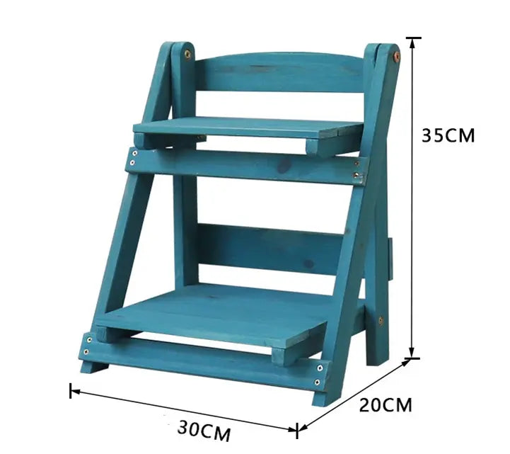 Blue solid wood 2-tier tabletop plant stand dimensions 30x20x35cm – SoilMate Collective