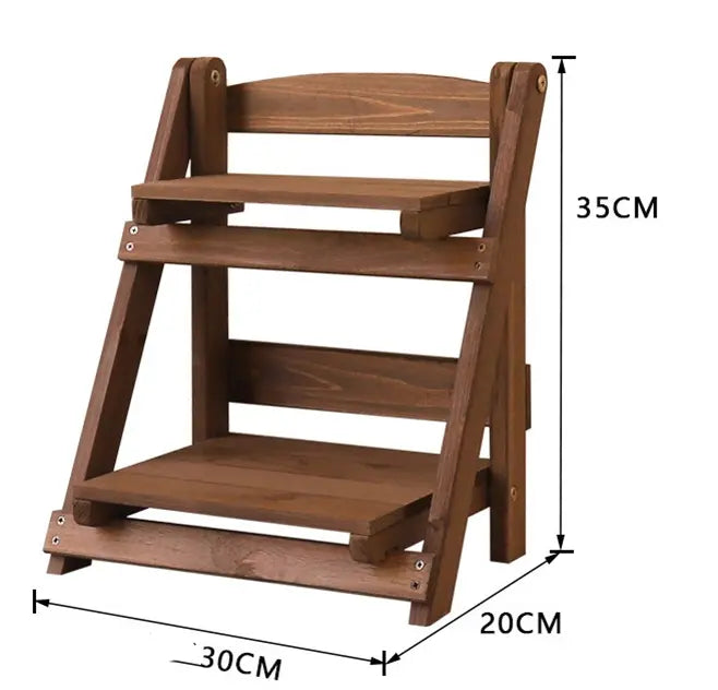 Brown solid wood 2-tier desktop flower stand dimensions 30x20x35cm – SoilMate Collective