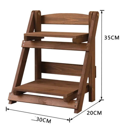 Brown solid wood 2-tier desktop flower stand dimensions 30x20x35cm – SoilMate Collective