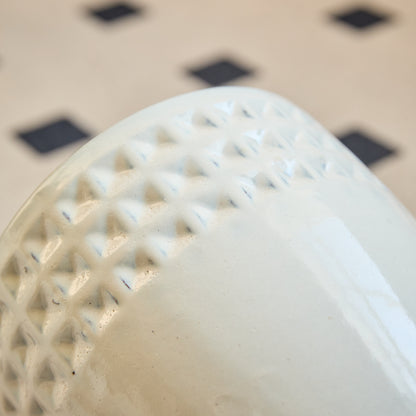 Handmade Ceramic Plant Pot Set of 3 — Cream White Waffle Relief