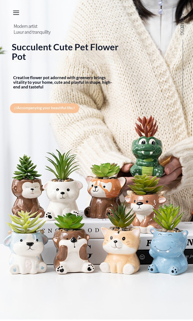 Cartoon Animal Ceramic Succulent Planter | Creative Home Gardening Flower Pot