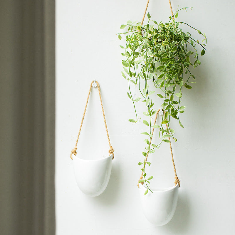 Wall-mounted Flower Pot Half Wall Ceramic Green Plant Free Perforation Balcony