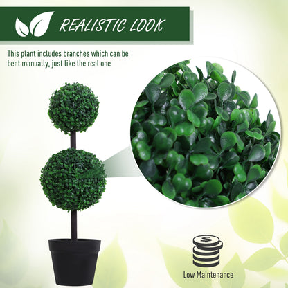 Artificial Double Ball Topiary Trees – Set of 2, 67cm Faux Boxwood Potted Plants