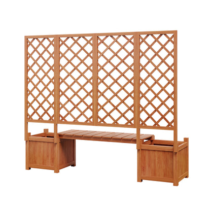 Solid Fir Wood Planter with Trellis & Bench Seat